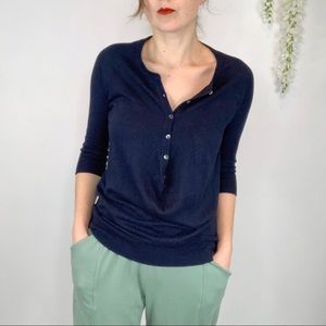 VINCE Henley sweater 3/4 sleeves buttons navy 1558